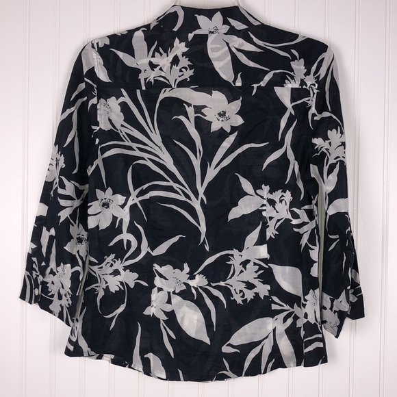 Ann Taylor Petites Navy Blue/White Floral Blouse - Picture 5 of 7